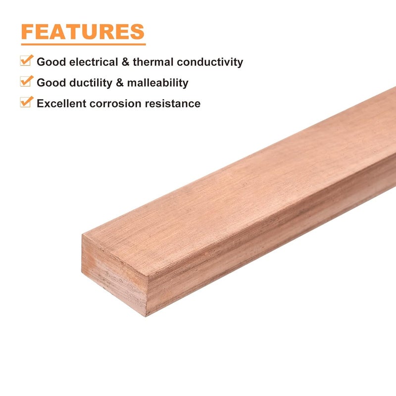 uxcell Copper Flat Bar, 0.39" Thickness x 0.79" Width x 5.91" Length Copper Bus Bar Stock Plate Mill for Electrical (10mm x 20mm x 150mm) - Image 3